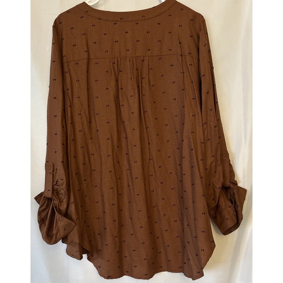 CJ Banks Blouse Women 2X Brown Textured Roll-Tab Long Sleeve Pockets Lightweight - Picture 4 of 6